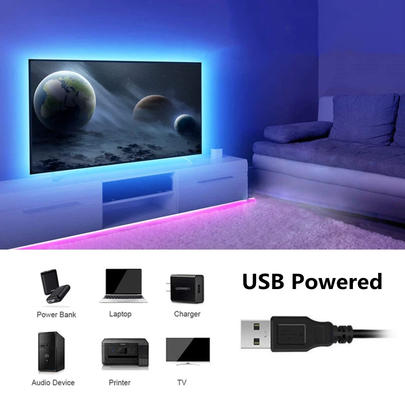 Imagem -02 - Luz de Tira Conduzida Rgb2835 24 Chave ir Controle Remoto Smd Diodo Flexível Lâmpada Fita Usb Alimentado Dc5v tv Backlight Decoração para Casa