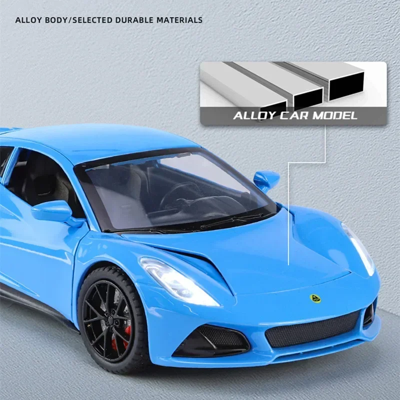 1:24 Lotus Emira Evija Alloy Sports Car Model Diecasts Metal Racing Car Vehicles Model Simulation Sound Light Collection KidsToy