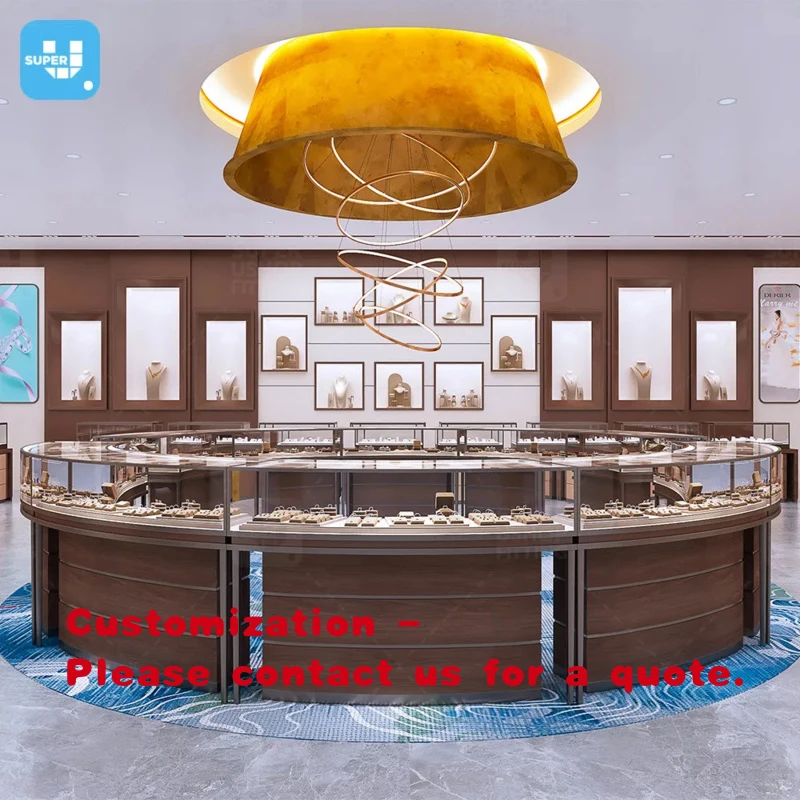 

custom.Customized Led Lighting Glass Jewellery Display Cabinet Round Stainless Steel Shop Counter Design Luxury Jewelry Showcase