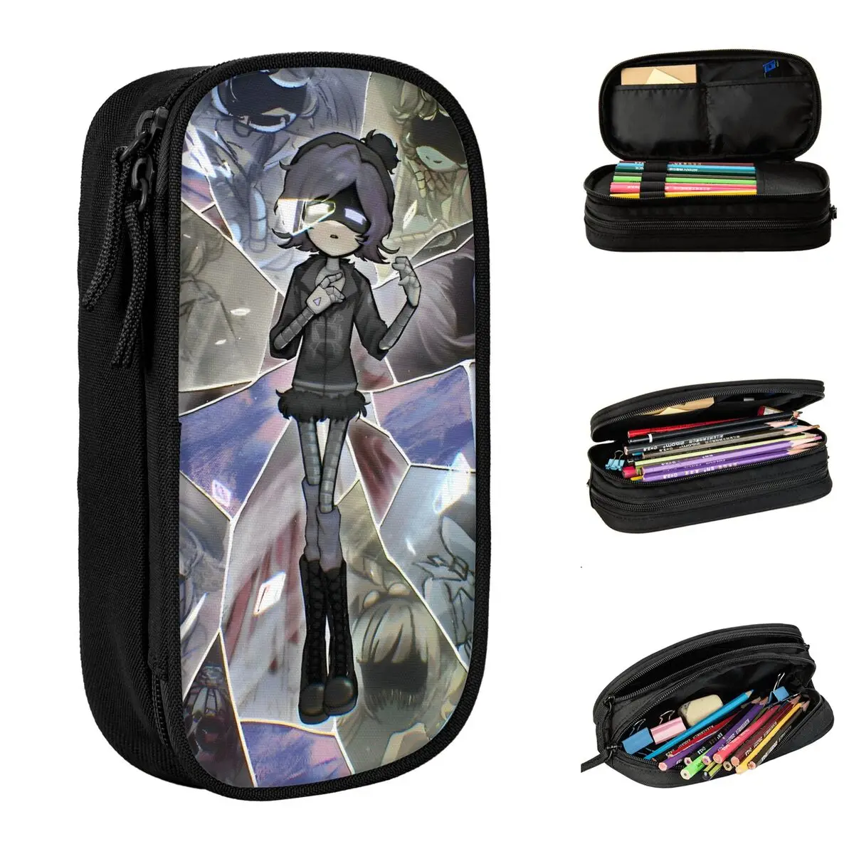 

Murder Drones Pencil Cases Lovely Black Comedy Pen Box Bag for Student Big Capacity Office Zipper Pencil Box