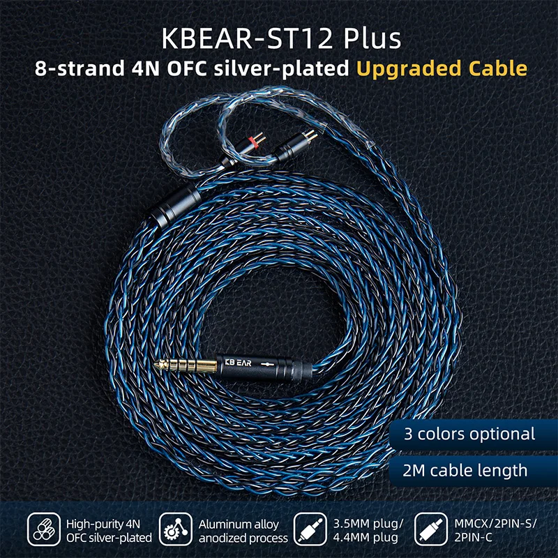 

KBEAR ST12Plus iem cable 2pin Upgrade Cable Copper Cable Connector 4N 4.4MM MMCX/2PIN-S/2PIN-C 2M Earphone cable