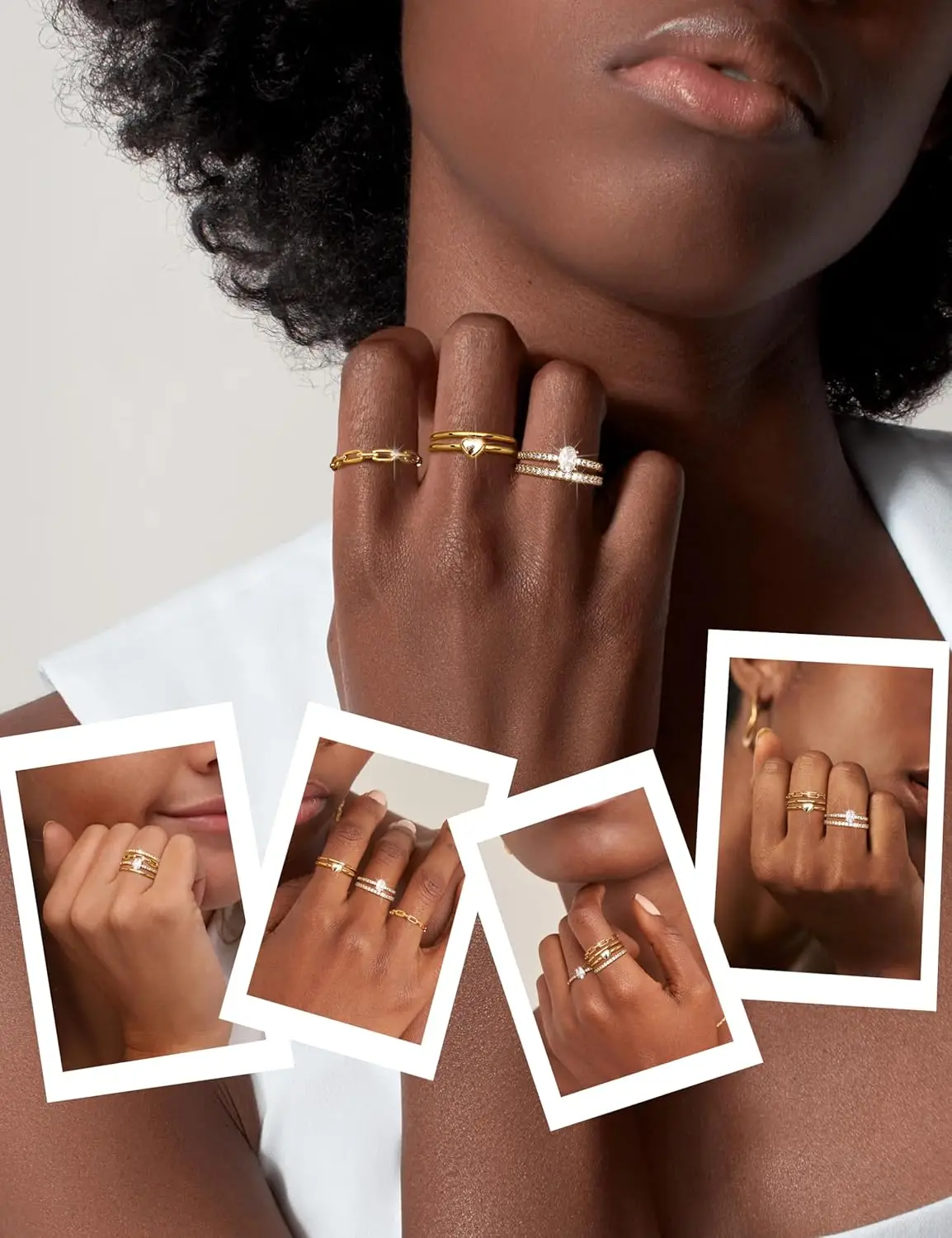 5 قطعة 14K مطلية بالذهب خواتم للنساء غير تشويه داينتي مكعب زركونيا التراص خواتم مقاوم للماء الحد الأدنى رقيقة حلقة حجم 5-10