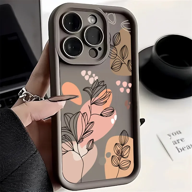 Abstract Plants Phone Case for IPhone 14 Pro Max 13 12 Mini 11 15 Pro Max X XR XS Max 7 8 Plus SE2 Matte Soft Silicon Back Cover