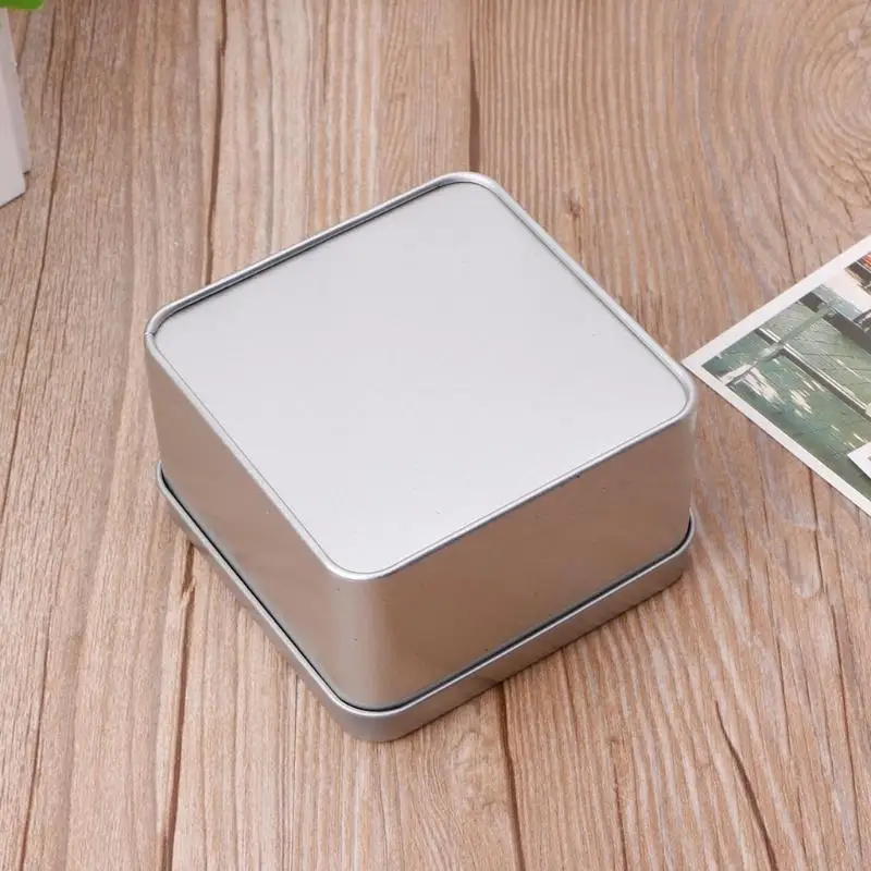 KXRA 9x9cm Small Metal Tin Silver Storage Box for Case For Money Coin Candy