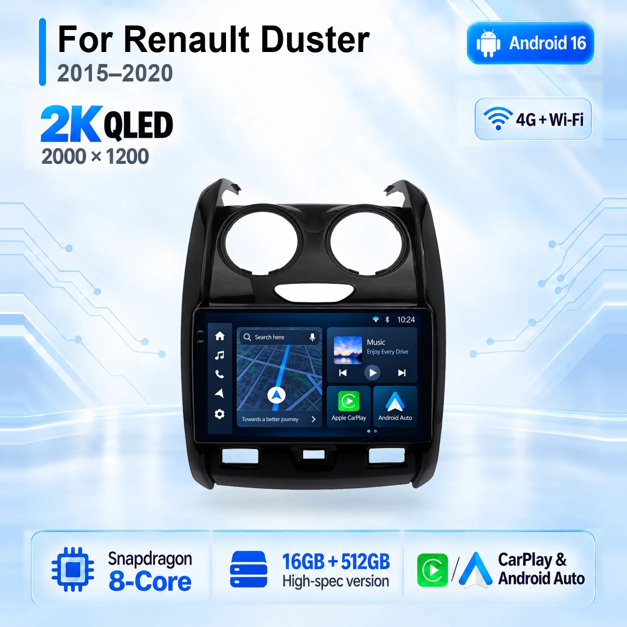 Android 16 Carplay Auto 2K Bildschirm Autoradio Multimedia-Player für Renault Duster 2015 - 2020 Autoradio GPS Stereo 2din Haupteinheit