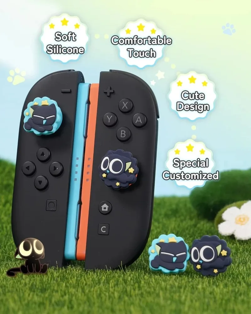 Urocze czarne nakładki na joysticki w kształcie kota, kompatybilne z Switch 2 – silikonowe nakładki GeekShare Luo Xiaohei Series NS2. — zdjęcie produktu 3