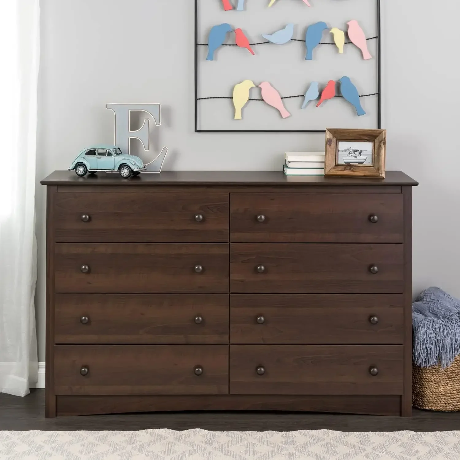 Espresso 8-Drawer Double Dresser for Bedroom, Spacious Top, Ideal for Closets, Living Rooms, or Entryways