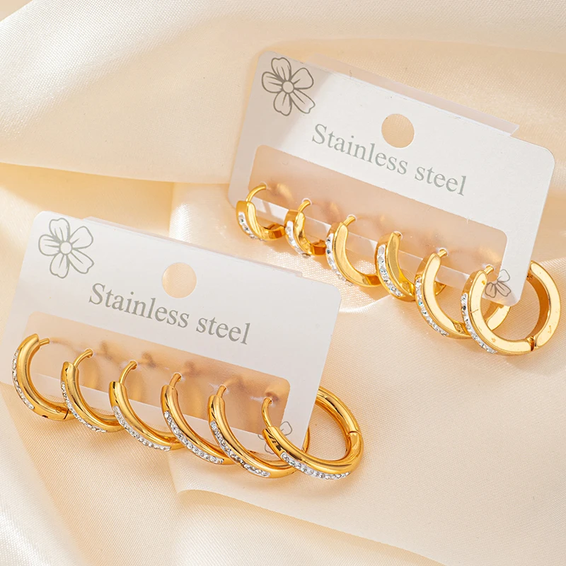 ENSHIR 316L Stainless Steel 6 Pieces Zircon Circle Star Heart Earrings For WomenTemperamental Simple Jewelry Gifts Wholesale