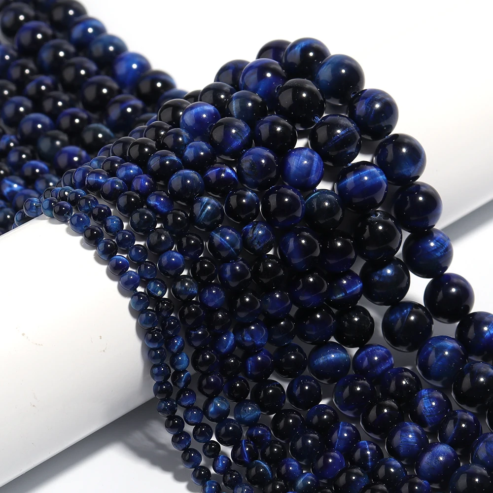 

4mm-12mm Dark Blue Tiger Eye Natural Stone Beads Loose Spacer Round Beads for DIY Jewelry Making Bracelet Handmade Accessories