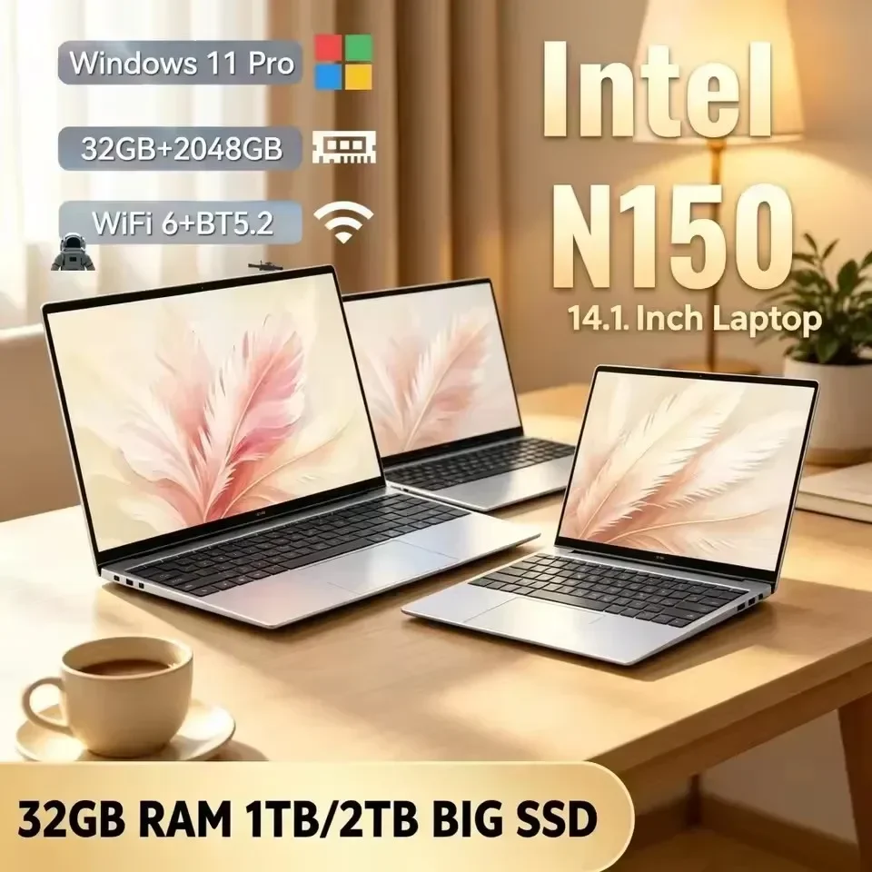 Intel Core N150 Office Study Computer PC Windows 11 New 1920*1080 HD 14.1 Ultra Slim Laptop 16GB/32GB 1TB/2TB Gaming PC