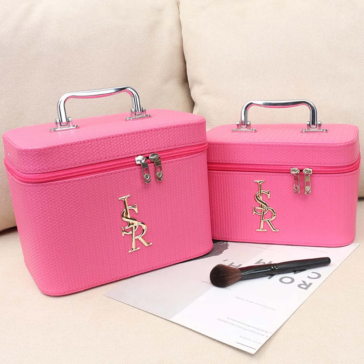 LOGO makeup bag large capacity female portable new super fire storage box advanced sense portable box three-dimensional