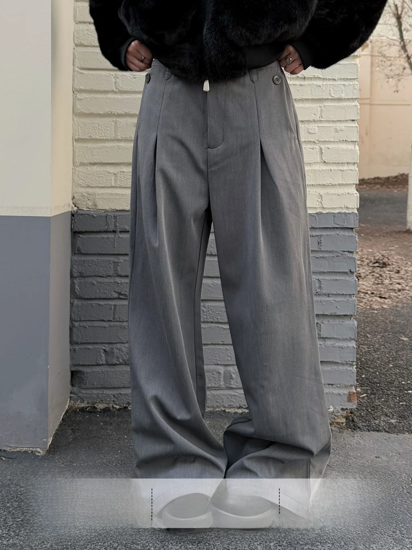 Gray Classic Style Loose Drapey Versatile High Waist Straight Leg Pants for Women Commute Suitable High End Feel Casual Trousers