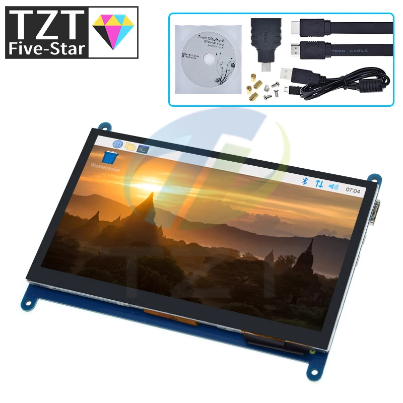 

TZT 7 inch LCD Display HDMI-compatible Touch Screen 800x480 Resolution Capacitive Touch Screen Support Systems For Raspberry Pi