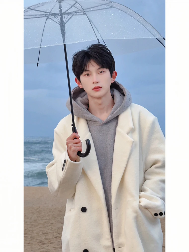 

Корейское шерстяное пальто Thened, бежевая длинная ветровка Jaet ex, зимняя теплая модная верхняя одежда для подростков