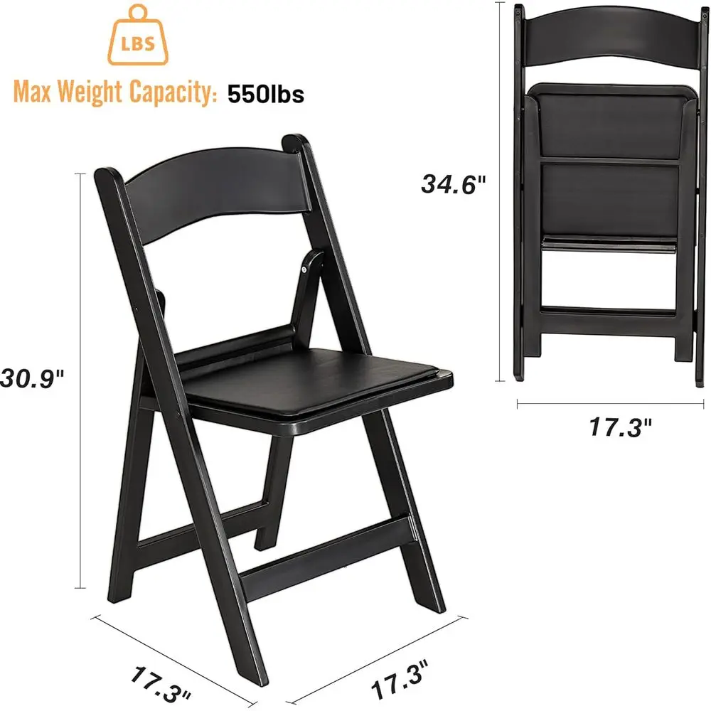 Resin Folding Chair with Vinyl Padded Seat, 550LB Capacity, 4 Pack Comfortable Chair Set for Party Wedding Events, Black