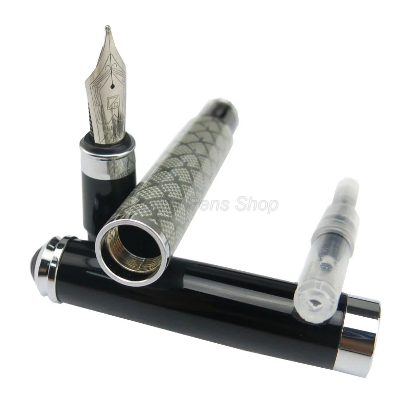 Fuliwen Koolstofvezel Zilver Raster 0,7 mm Medium Penpunt Vulpen Professionele Briefpapier Leveringen Schrijven Tool Gift