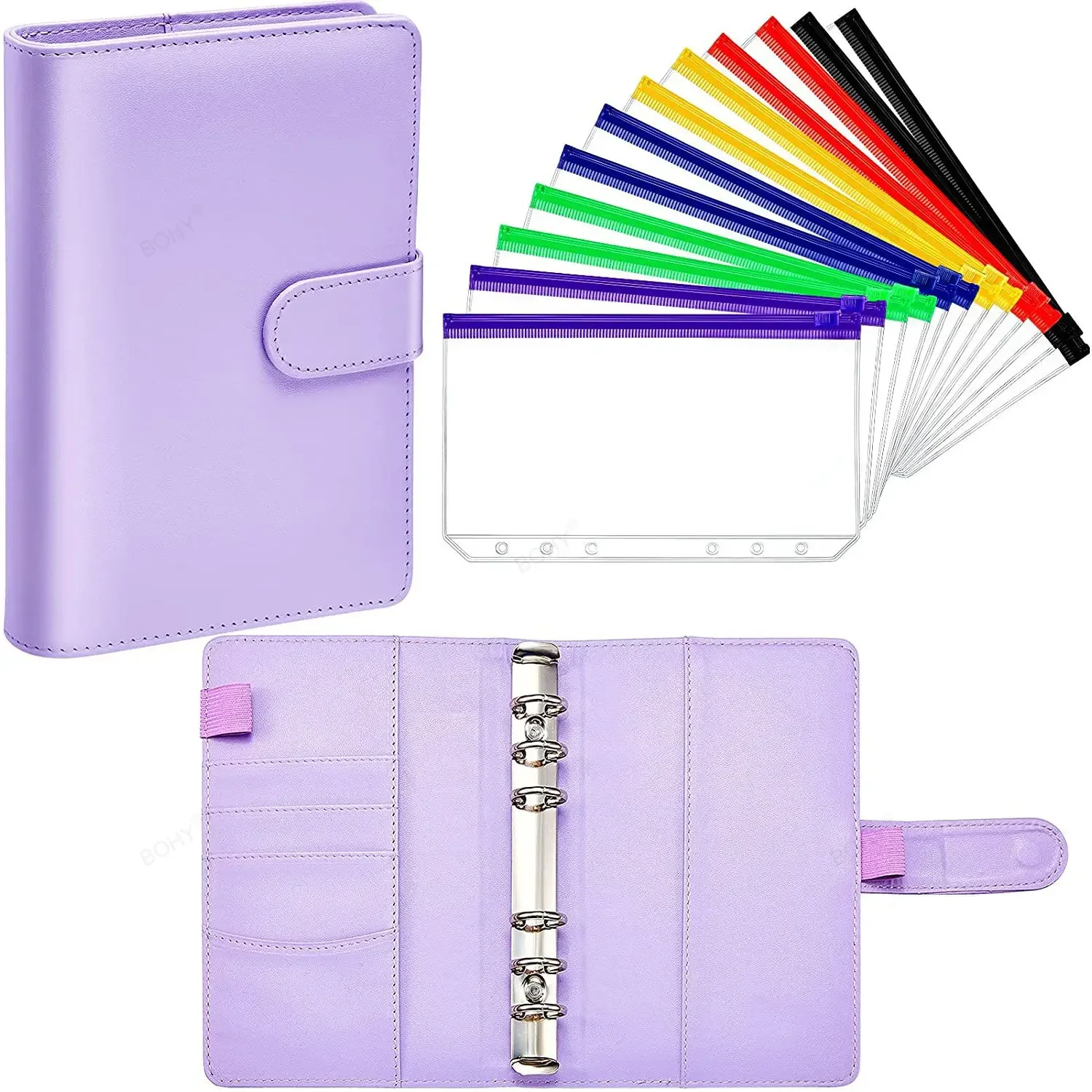 Binder Orçamento Notebook com Bolsos, Sistema Organizador De Envelope De Dinheiro, Zíper Claro, Planejador De Couro PU, Despesa Orçamento Folhas, A6