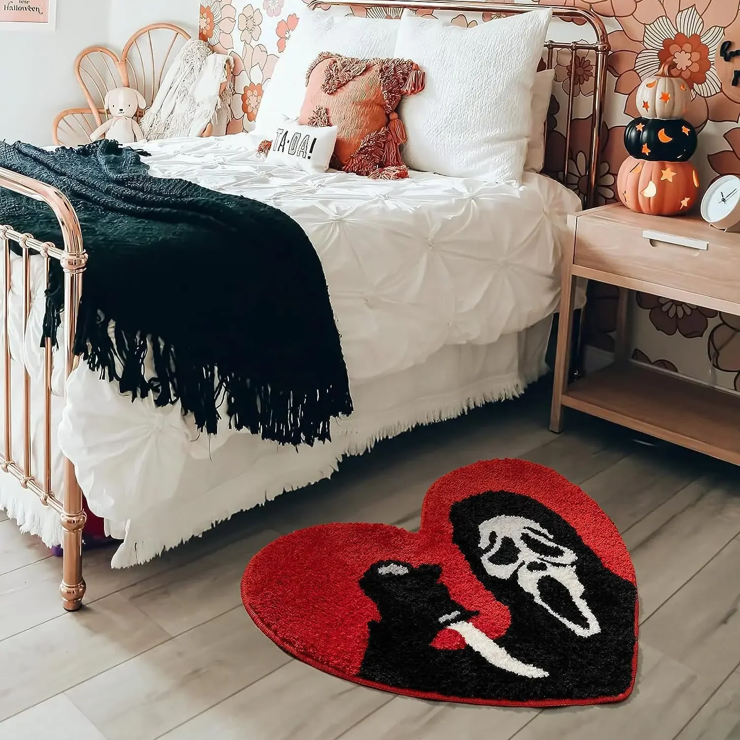 Nightmare Christmas Bath Mat Ultra Soft Absorbent Skull Rug Non Slip Backing Unique Red Black Halloween Decor Bathroom Washable