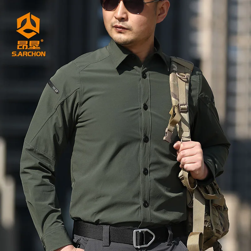 tactical-long-sleeve-shirt-men's-outdoor-waterproof-wear-resistant-multi-pocket-training-upper-apparel-for-spring-summer