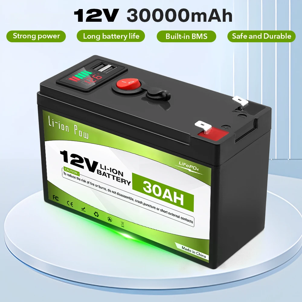 

12V 30Ah Lithium Ion LiFePO4 Deep Cycle Rechargeable Battery for Solar/Wind Power, Scooters, Lighting,Power Wheels, Fish Finder