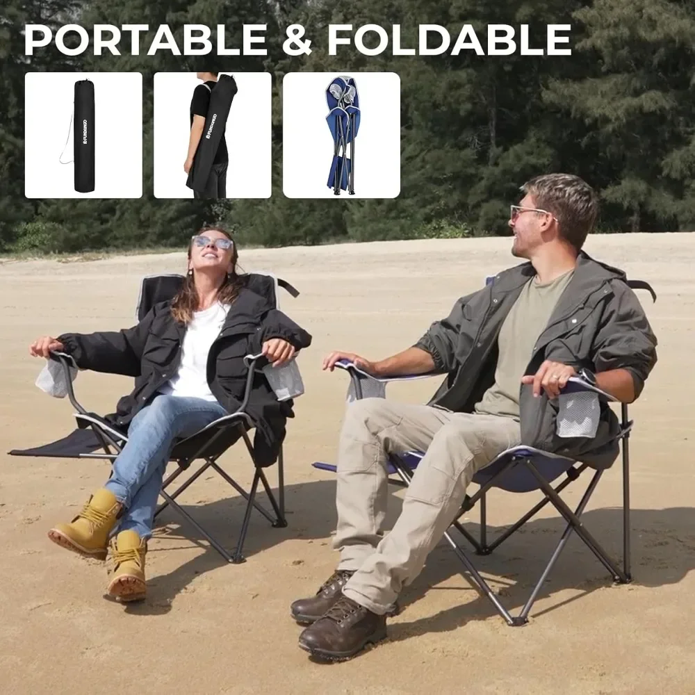 كرسي تخييم قابل للطي من FUNDANGO مع طاولة، عبوة من كراسي مبطنة خارجية شديدة التحمل للبالغين مع حاملات أكواب