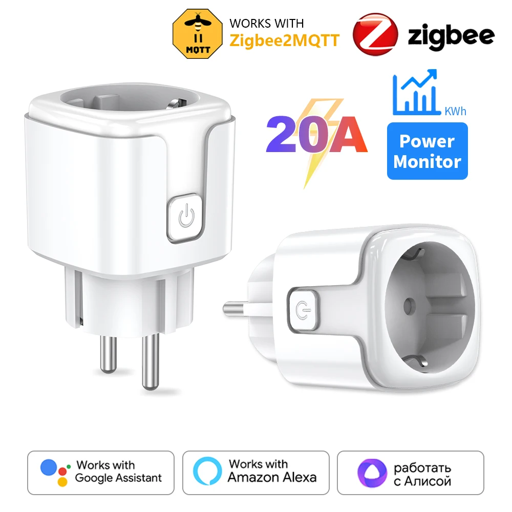 Zigbee2MQTT 20A prise ue Zigbee3.0 prise intelligente avec moniteur d'alimentation application maison intelligente synchronisation commande vocale fonctionne avec Google Home