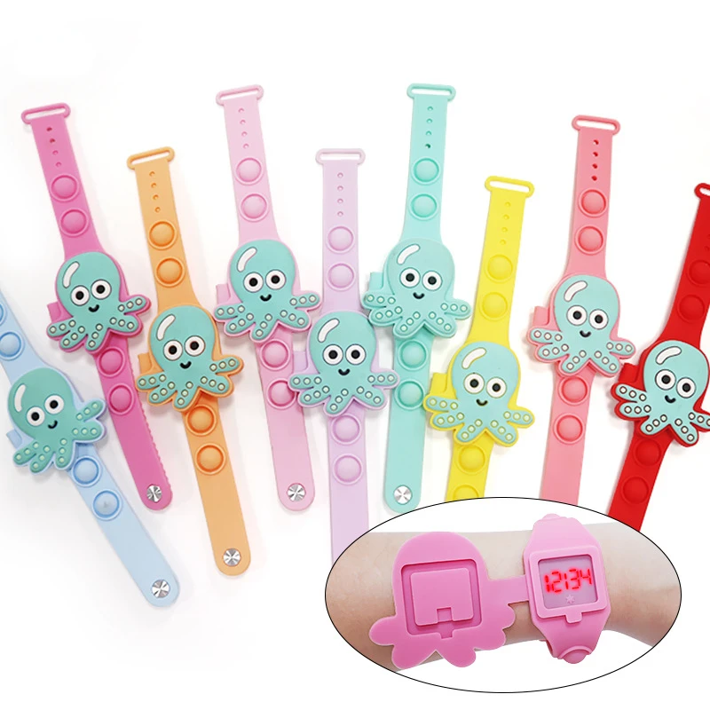 Fashion Waterproof Kids Watch Cute Octopus Shape LED Digital Watches for Boys Girls BPA Free Silicone Band Children Wristwatch