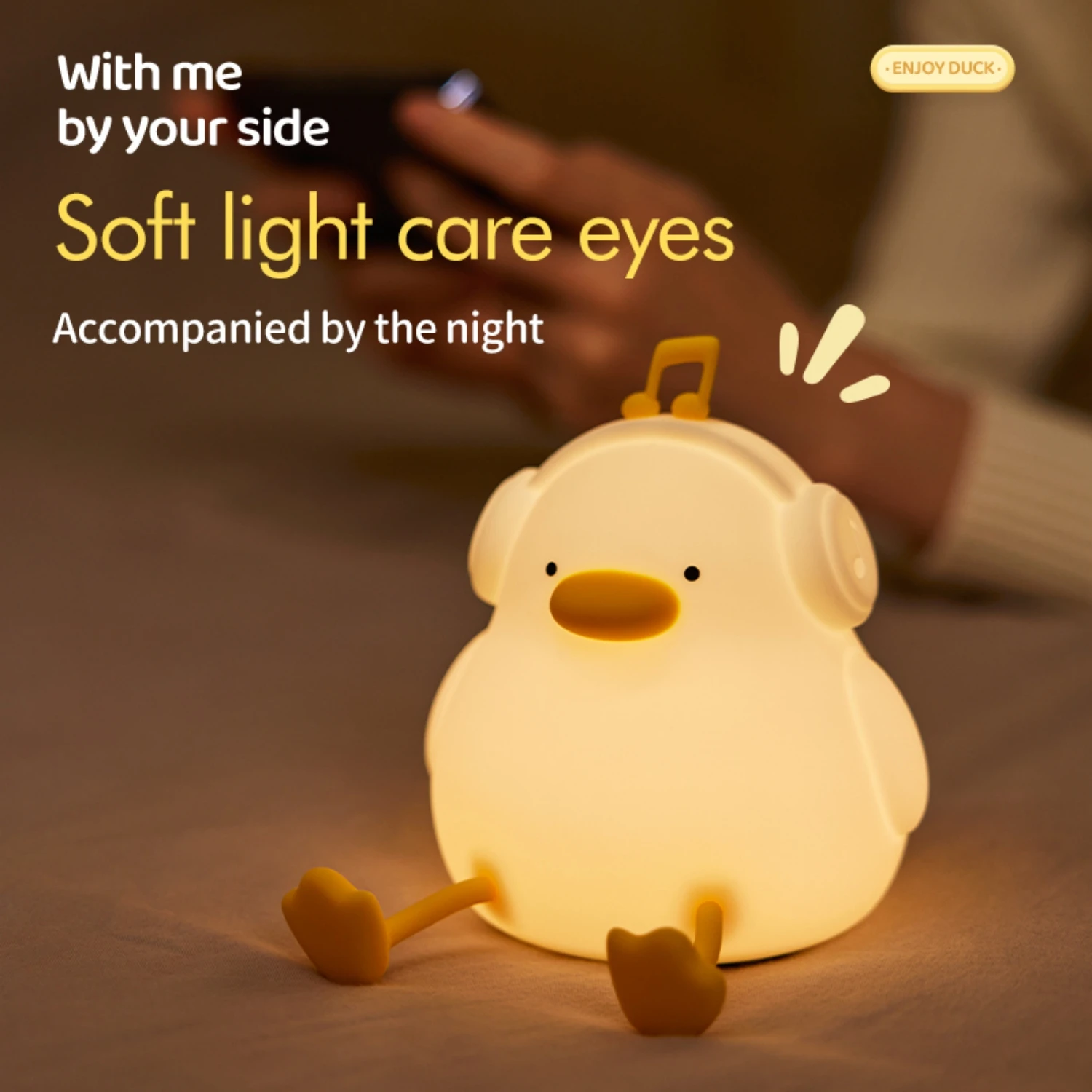 Soft textured silicone night light with gentle eye-caring LED glow, compact portable bedside lamp, stylish indoor room decoratio