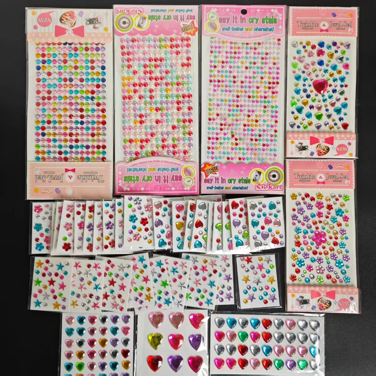 38 Colorful Heart-Shaped Diamond 3D Stickers for Children's Crafts, Face Decoration, Stationery, and Doll Decoration