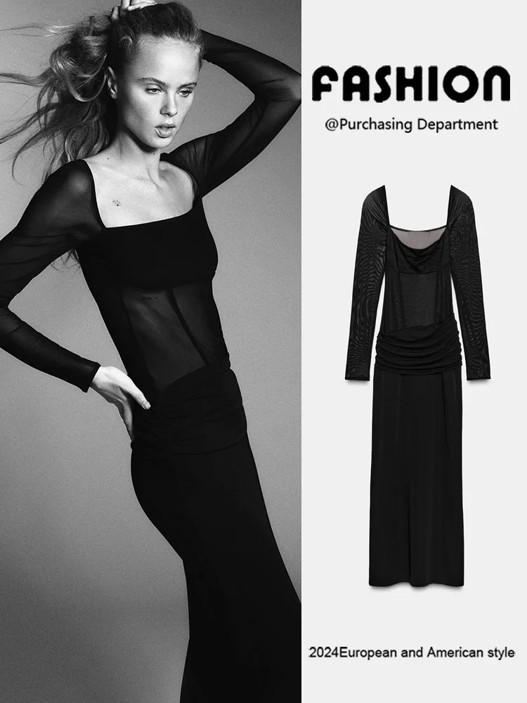 

New Winter 2025 Women's Faion Long Sve Square Collar Draped Splicing Dr Ele Aosphere Chinese Ethnic Stage Costume