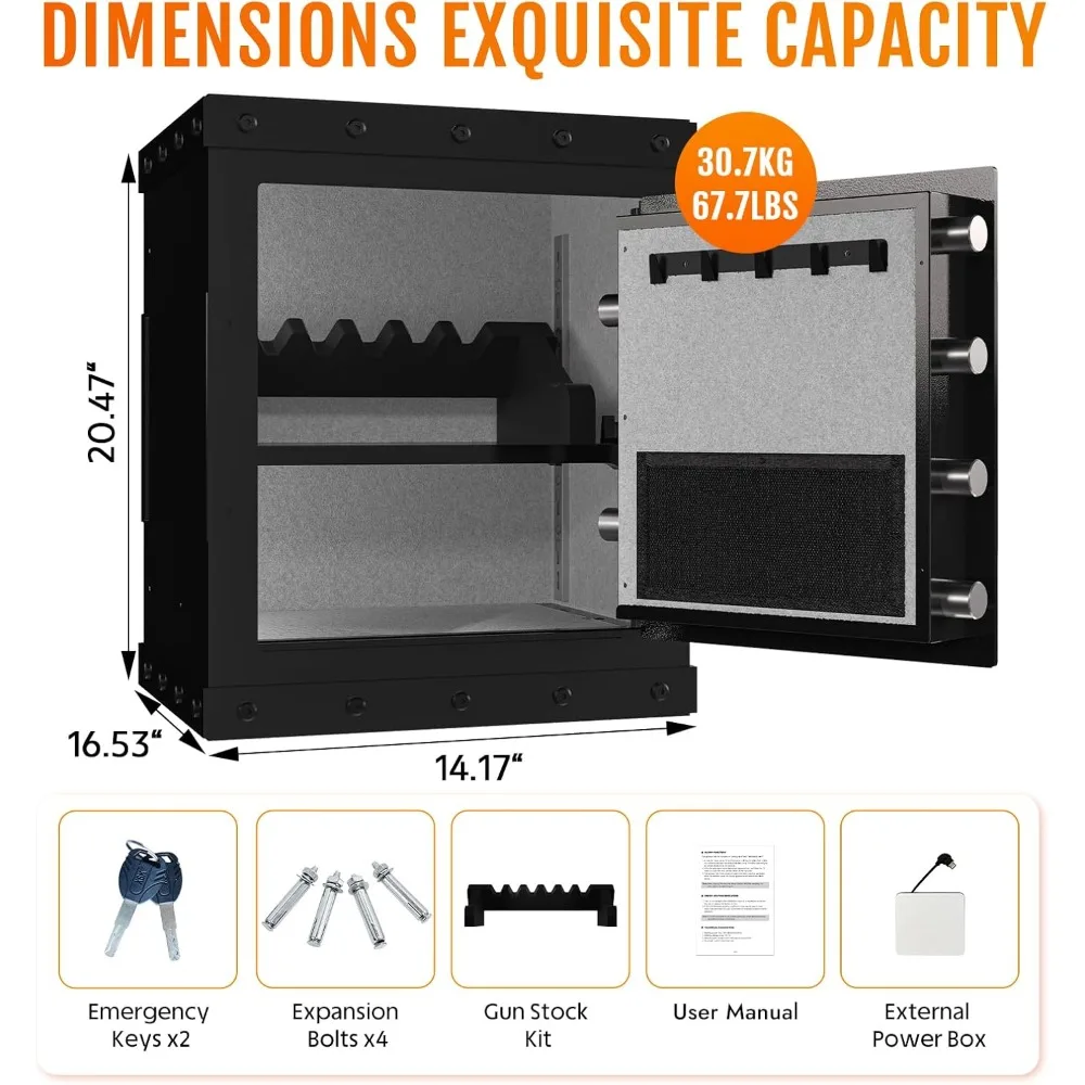 Cassaforte con serratura digitale ignifuga con accesso biometrico, cassetta di sicurezza in acciaio per la casa, ripiani regolabili e scomparti nascosti