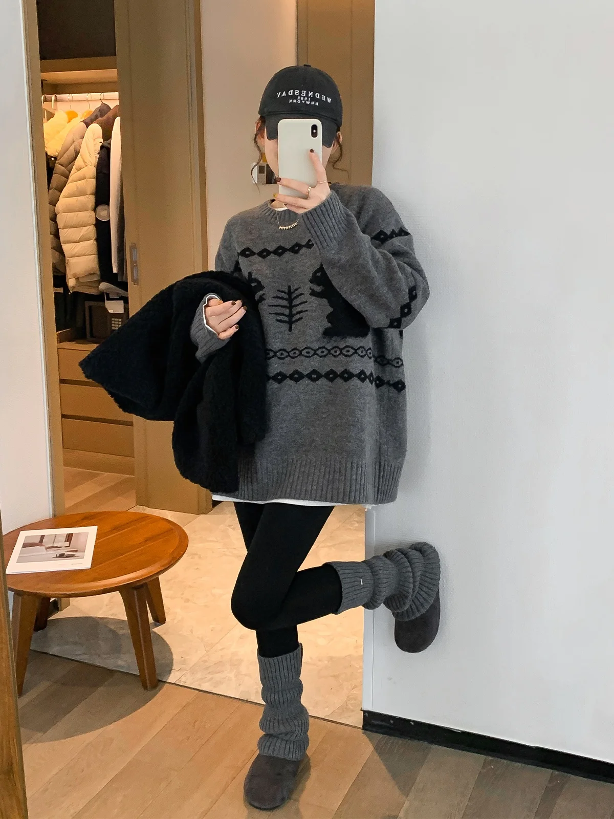 

Свободный длинный свитер в стиле ретро, круглый свитер Ne, женский осенне-зимний новый универсальный топ Sle Love Devil Fi ey Color