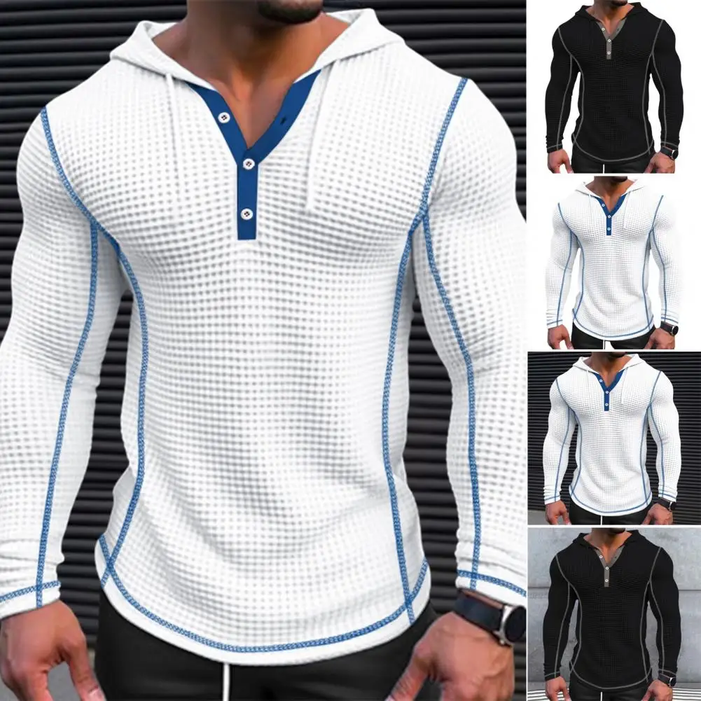 

Relaxed Fit Men Sweatshirt Stylish Men's Waffle Cotton Hoodie Slim Fit Button Closing Breathable Long Sleeve for Fashionable