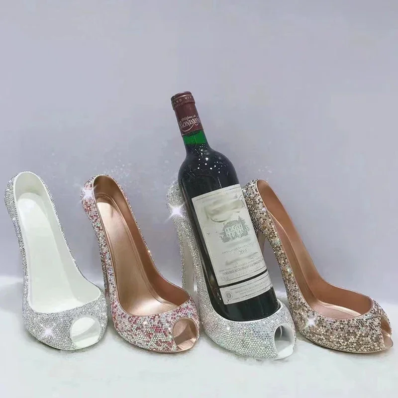 Rhinestone High-heeled Wine Rack Creative Sparkling Rhinestone Wine Rack Shelf Red Wine Storage Decorative Home Decoration