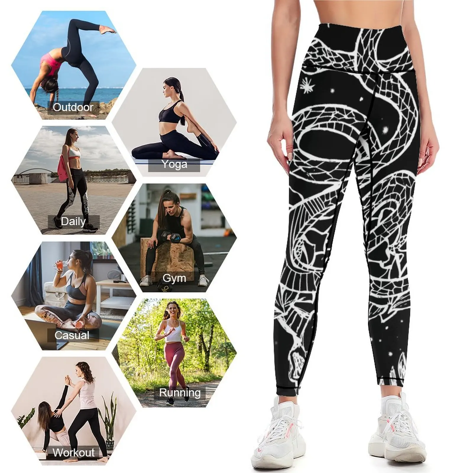 Moon Phases, Snakes, And Crystals Witchy Design Leggings Tight fitting woman gym top Sports pants for gym pants Womens Leggings