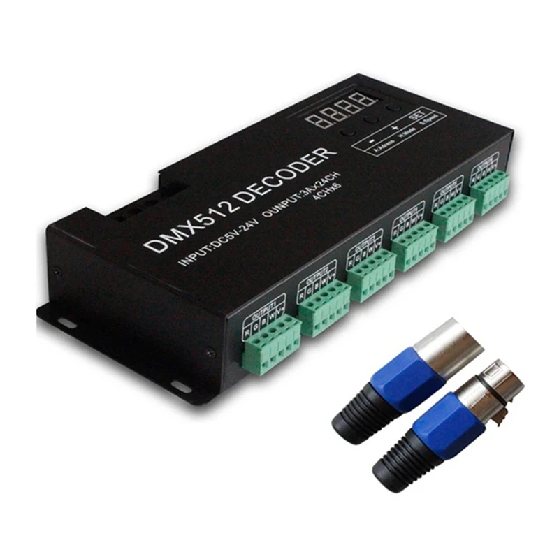 Digital 24CH RGB RGBW DMX512 Decoder, RGBW 512 Decoder DMX 512 Controller for LED Strip (B)