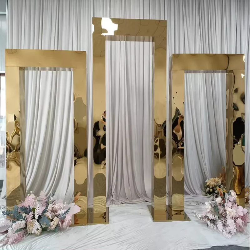 High end stainless steel golden wedding arch, banquet performance party birthday decoration background props decoration rack