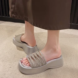 Straight Sandals Ladies Slippers Summer New Platform Women's Shoes Rhinestone Heightened Sandals