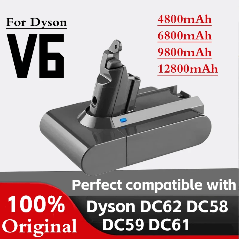 Ультратонкий абсолютный вакуумный аккумулятор V6 21,6 В 12800 Ач для замены аккумулятора Dyson DC62 DC59 DC58 SV03 SV04 SV09 голова животного V6