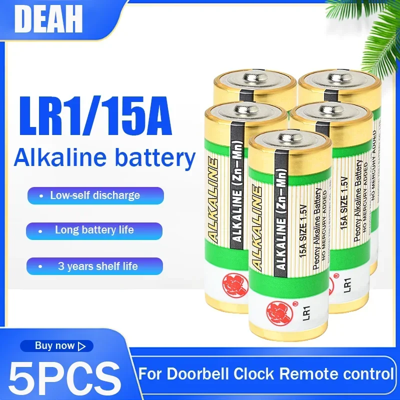 5pcs 1.5V LR1 15A AM5 E90 AM5 Alkaline Battery MN9100 N Size For Walkman Toy Clock Doorbell Bark Stoppers Dry Primary Batteries