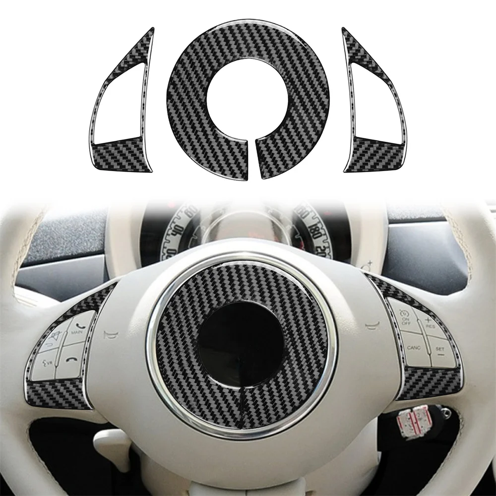 

For Fiat 500 12-15 Steering Wheel Carbon Fiber Trim Stickers 3 Pieces