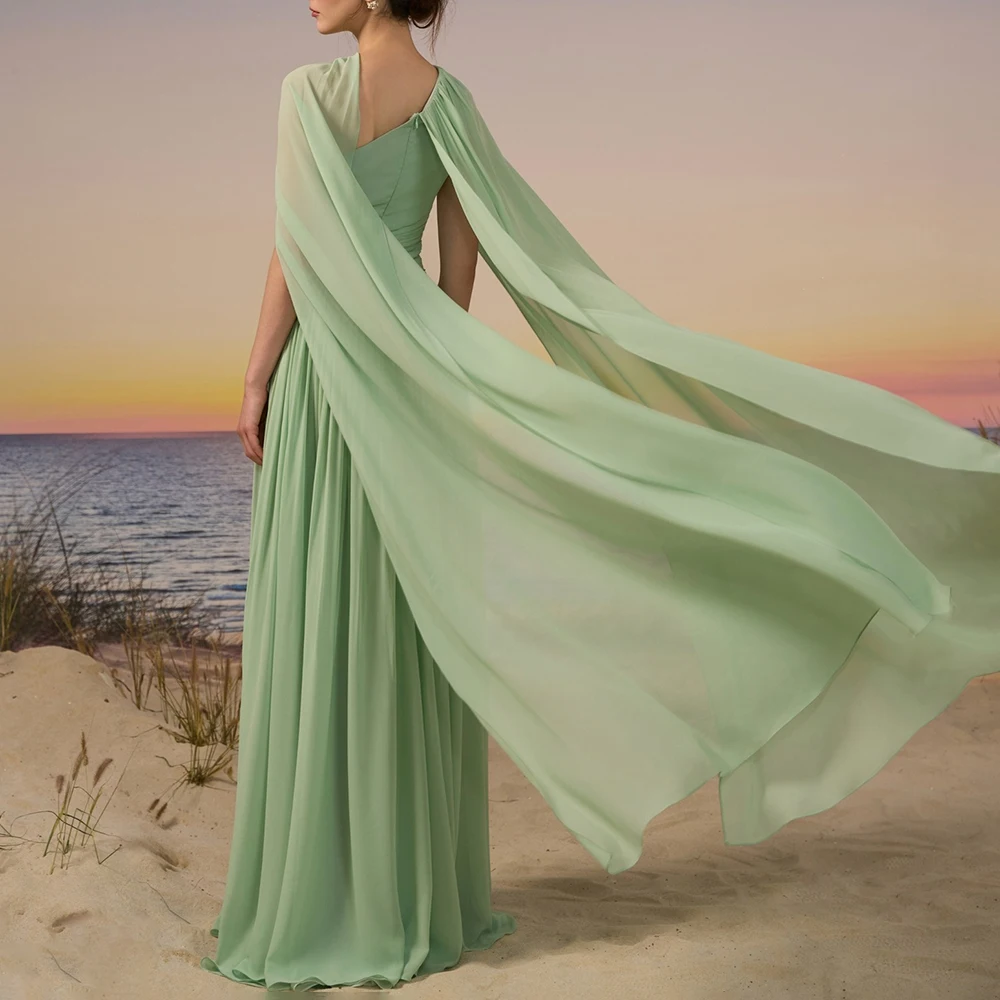 Op maat gemaakte charmante chiffon geplooide gelaagde avondjurk met één schouder Jersey A-lijn backless maxi kralen Saoedi-Arabische jurk