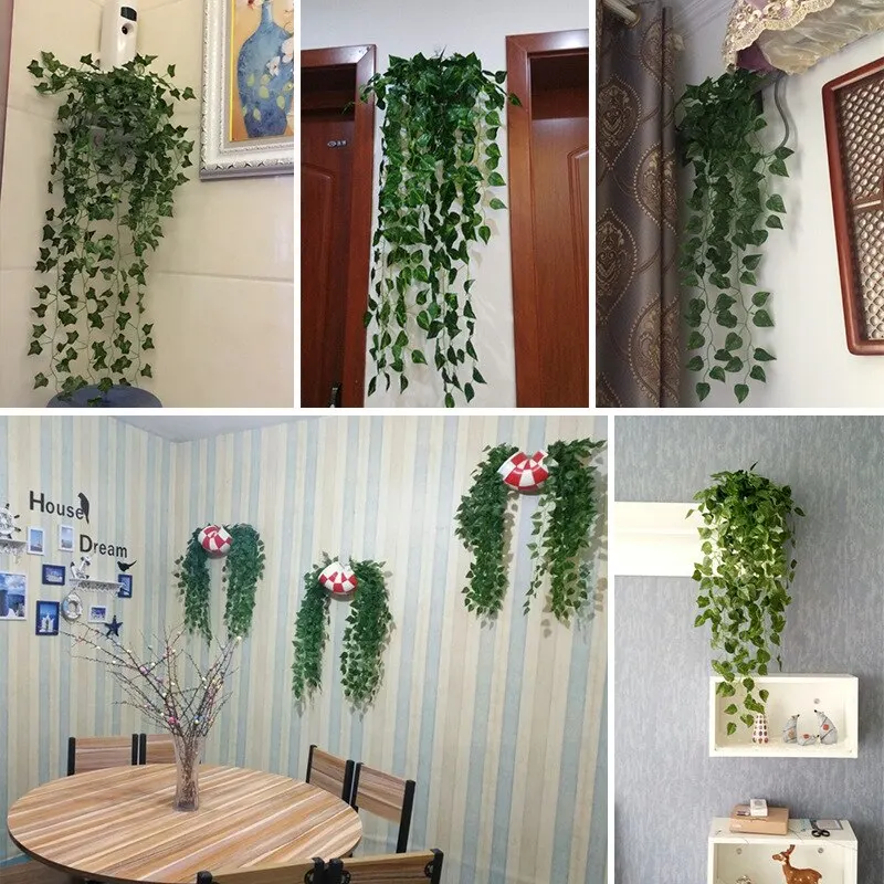 Plantas artificiales, enredaderas para colgar en la pared, enredadera de simulación, colgante de pared, planta verde interior, decoración de pared, flor falsa, planta de ratán