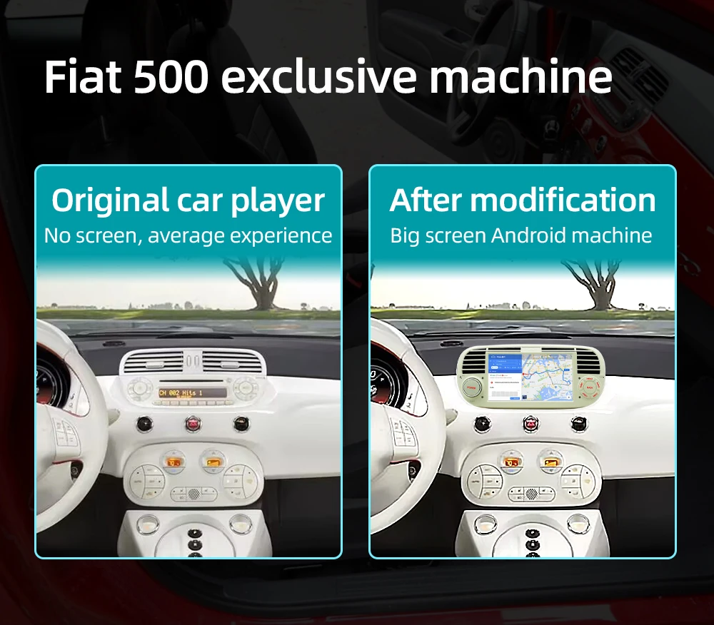 BQCC 7 Inch 1Din Octa Core Android 13 Wifi GPS 4G Car Player USB BT Wirreless Carplay Mirrorlink Car Radio For Fiat500 2007-2015