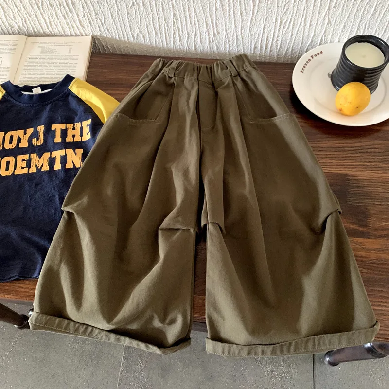Boys Pant 2026 Autumn Spring Korean Style Kids Clothes Fashion Versatile Minimalist Loose Khaki Solid Color Long Pants