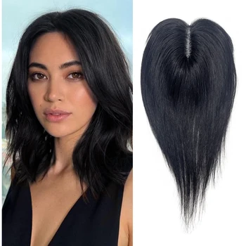 25cm nero marrone scuro donna 100% capelli umani 9*14cm ferm...