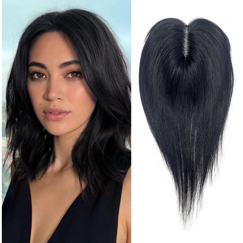 25cm nero marrone scuro donna 100% capelli umani 9*14cm fermaglio per capelli in pizzo svizzero in estensione Topper per capelli pezzo parrucca superiore per la vita quotidiana