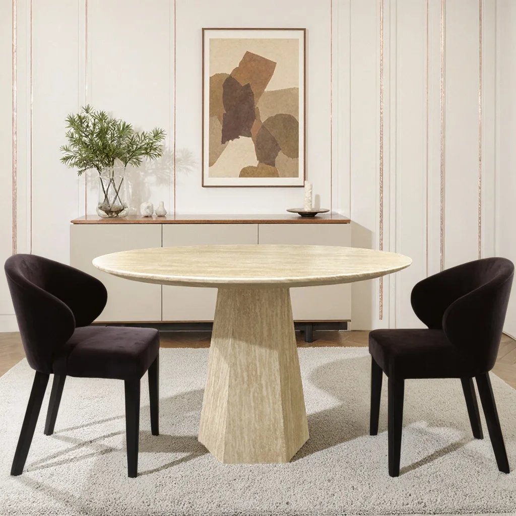 

2025 New French Cream Wind Tunnel Stone Round Dining Table Small Apartment Living Room Household Antique High-end Simple Round T