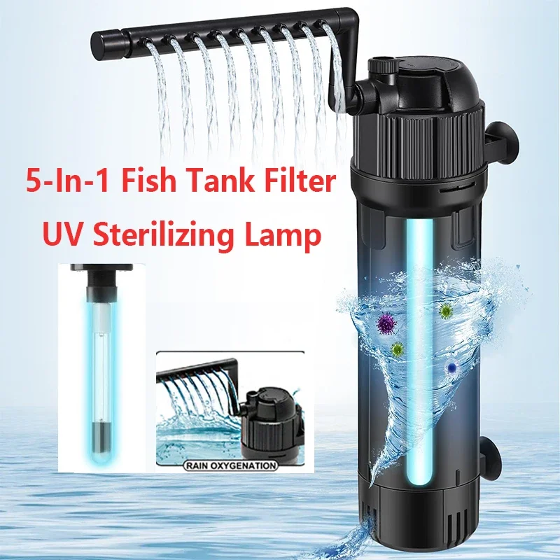 

Fish Tank 5-In-1 UV Filters Aquarium Silent Water Pump 220v Multi-Function Fish Tank Sterilizing Filters System Oxygen Pumps