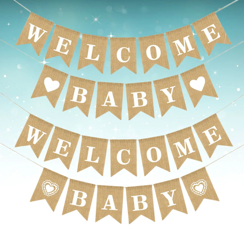 

2Set Burlap Banner Welcome Baby Warm-Hearted Word Birthday Party Pull Flag Flag Edges Treated Sturdy Party Decoration